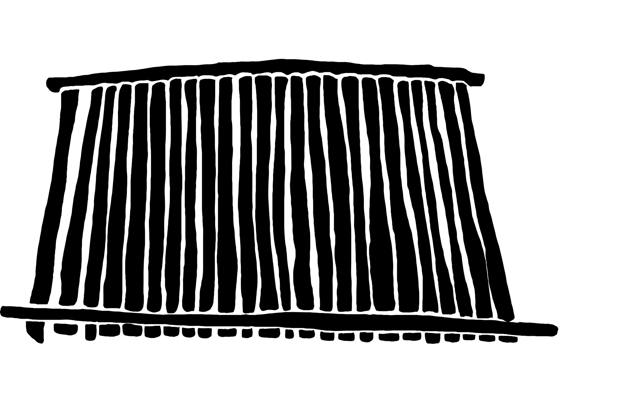 Black and white silhouette of a woven rectangular mat or textile with vertical striped patterns.