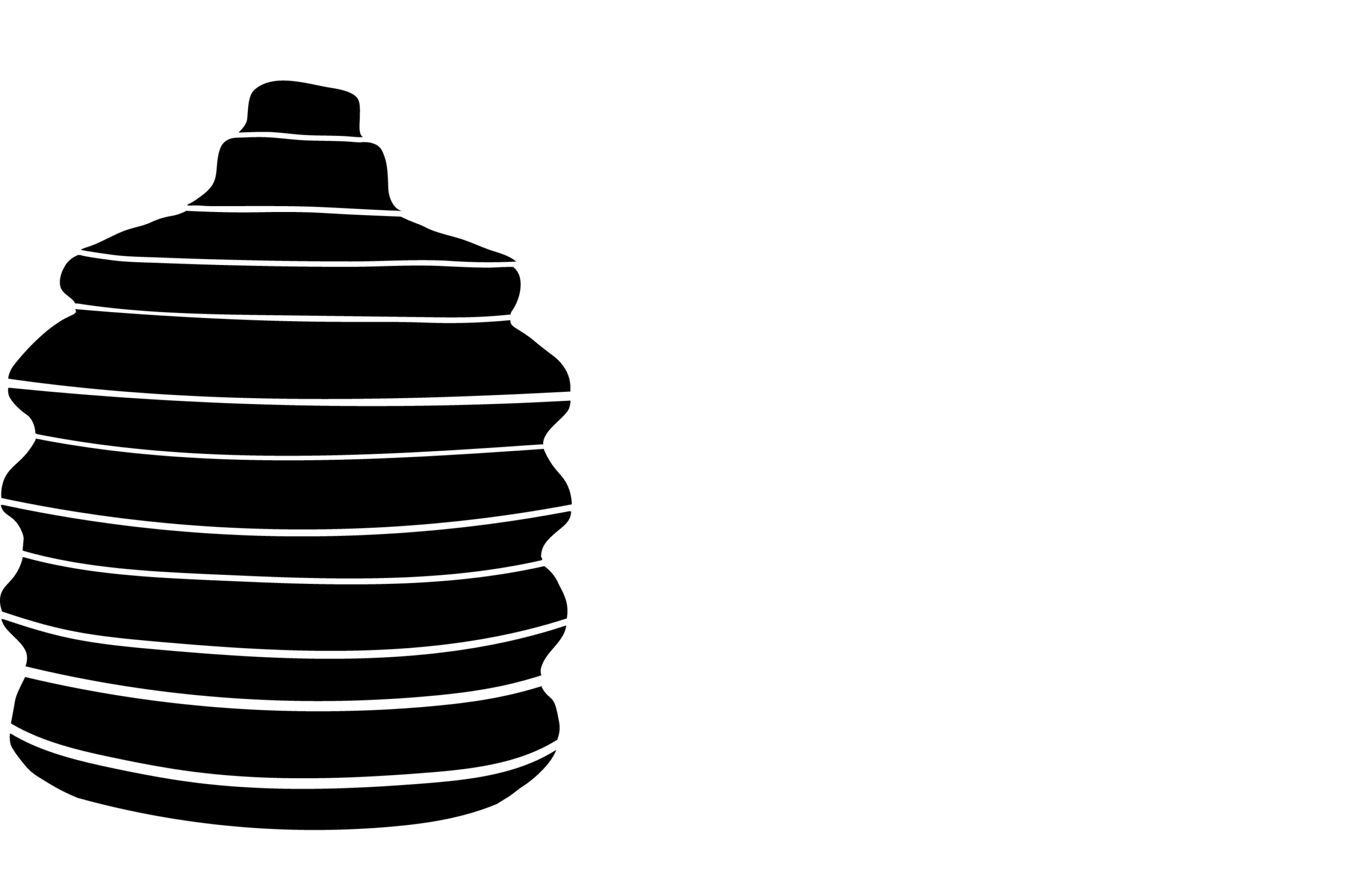 Black and white silhouette of a stacked, tiered basket with horizontal bands that taper in and out.