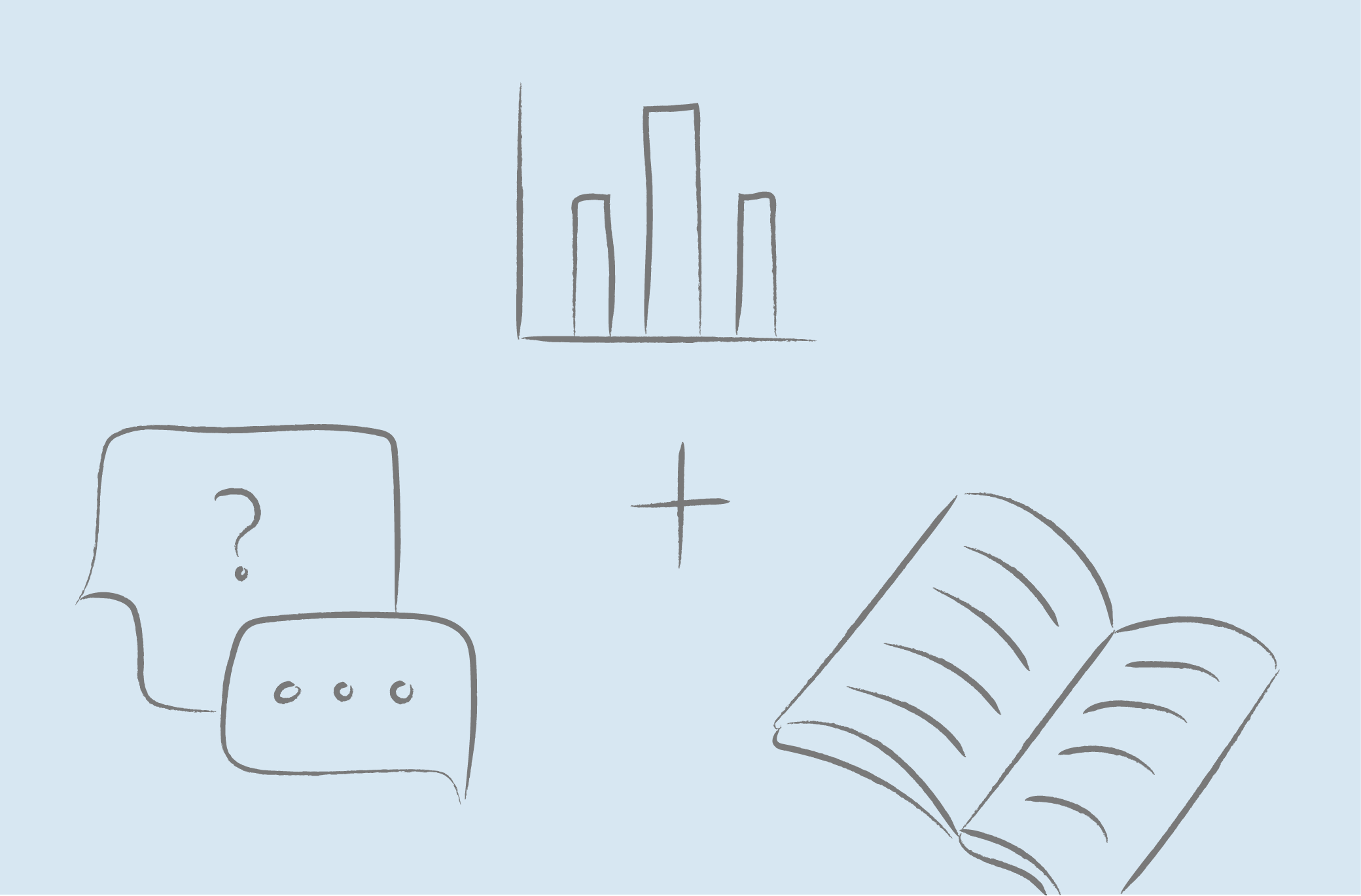 Illustration of of graph, speech bubble, and a book.