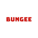 Digital print font of bold red text on a white background. The text reads "Bungee." There is a white inline in the center of the bold, all caps lettering.