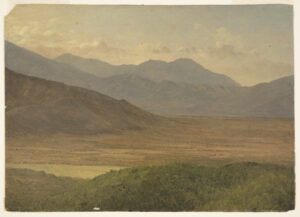 Highly detailed painted sketch of a mountain valley in Jamaica.