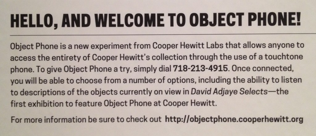 Object Phone introduction label, Cooper-Hewitt Smithsonian Design Museum