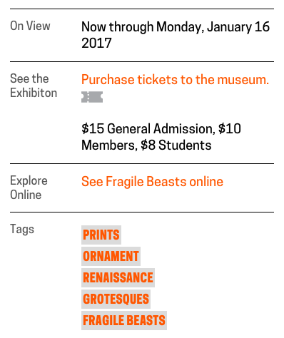 Screenshot of the sidebar on the <em>Fragile Beasts</em> exhibition channel page.