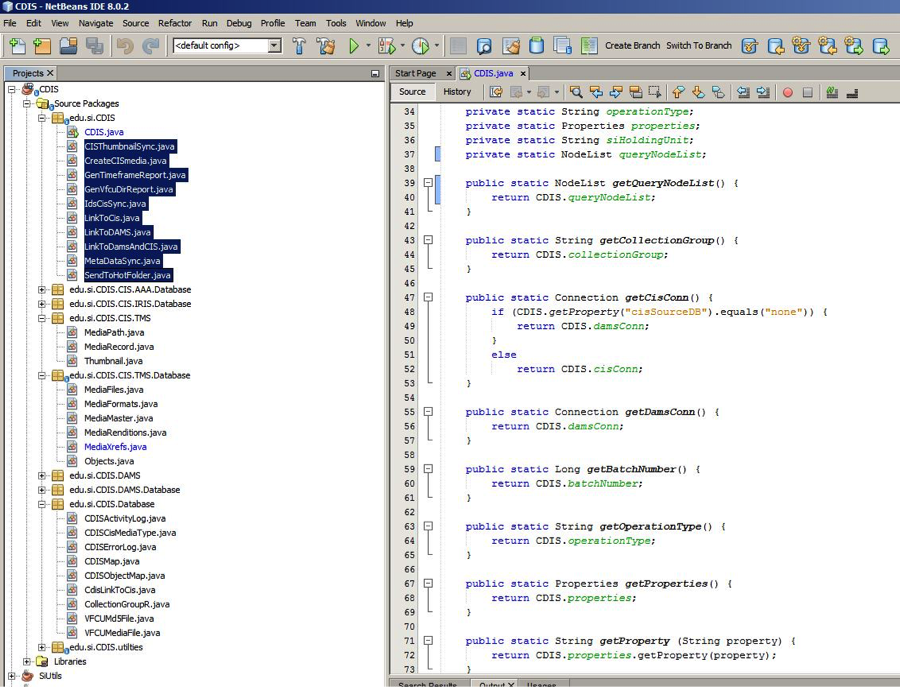 A screenshot of the listing of the CDIS code, developed in the NetBeans IDE with Java.