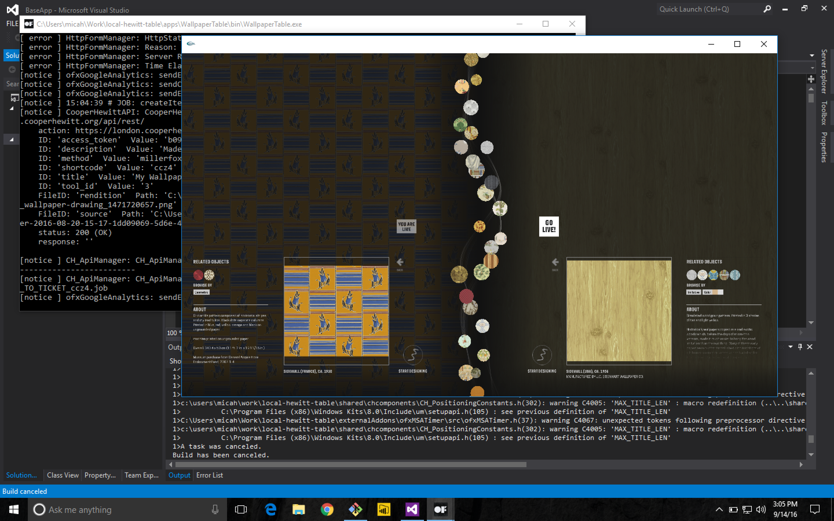 Working on the OpenFrameworks code on Parallels on my MacBook Pro